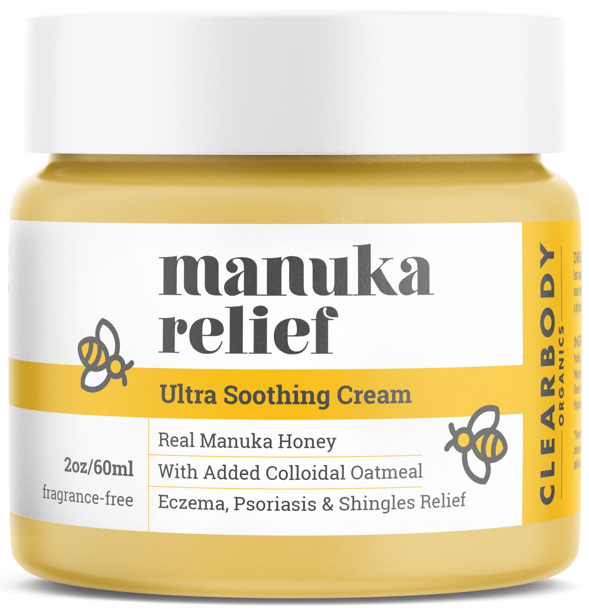 Manuka Relief Cream for Eczema Psoriasis Shingles Prone, Dry Skin- Colloidal Oatmeal & Manuka Honey- Clean, Soothing Ointment for Kids, Adults, Baby- Plant Based Formula Treatment