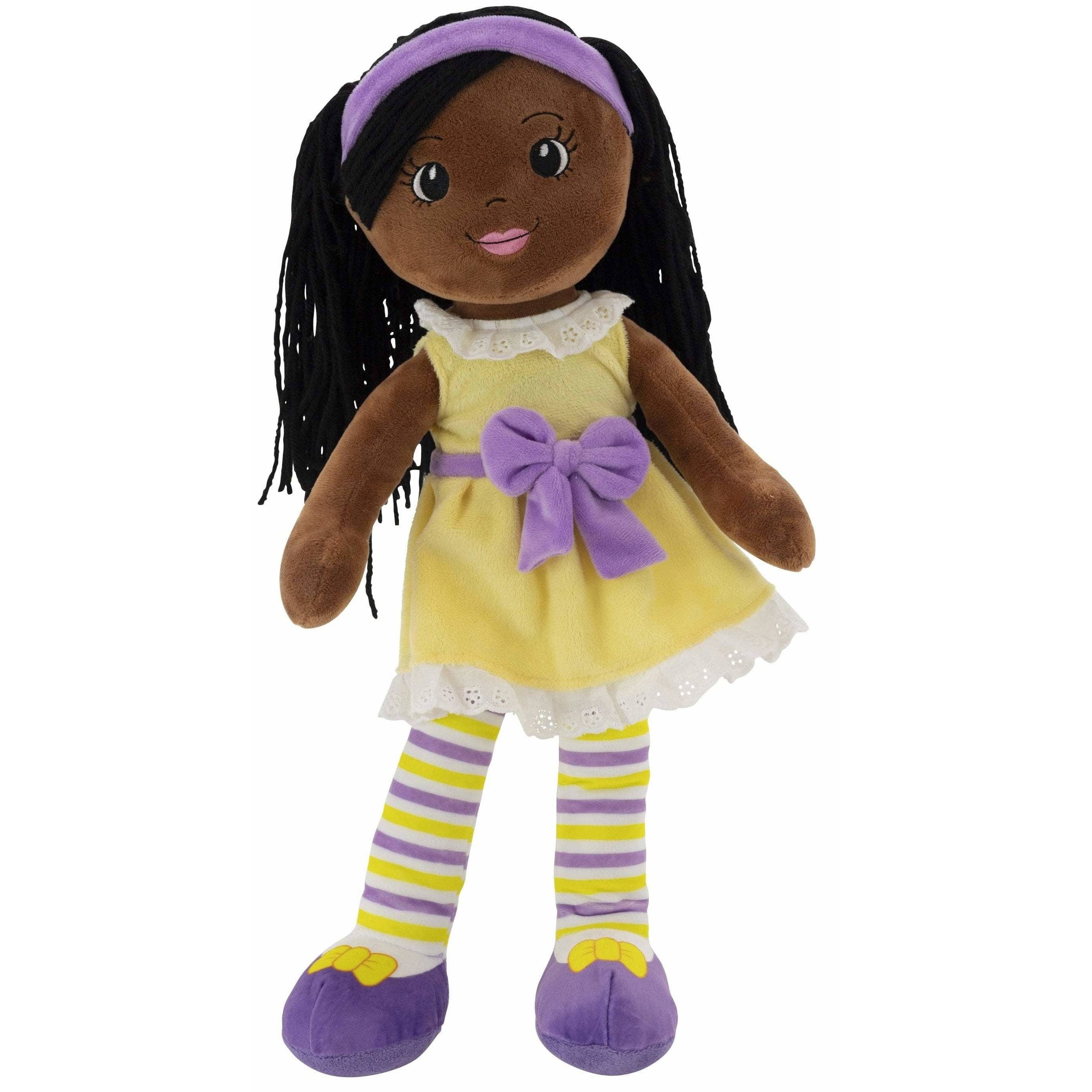 Playtime by Eimmie Plush Baby Doll - 14 Inch African American Rag Dolls for Girls, Infants, Toddlers, & Babies - Babys First Soft Fabric Body Girl Dolls - Black Yarn Hair - Small Plushie Toys - Kaylie