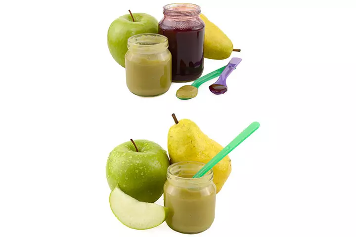 Steamed apple and pear puree in 7 months baby food chart