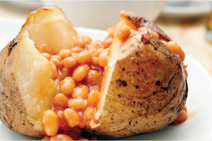 Baked potato with beans, healthy snack for pregnancy