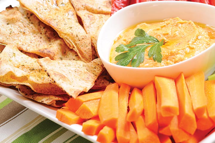 Roasted carrot hummus, healthy snack for pregnancy