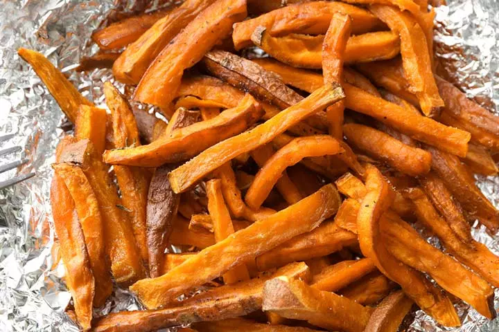 Baked sweet potato sticks finger foods for toddlers
