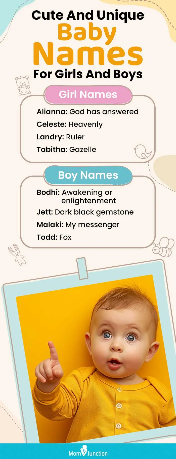 cute and unique baby names for girls and boys (infographic)