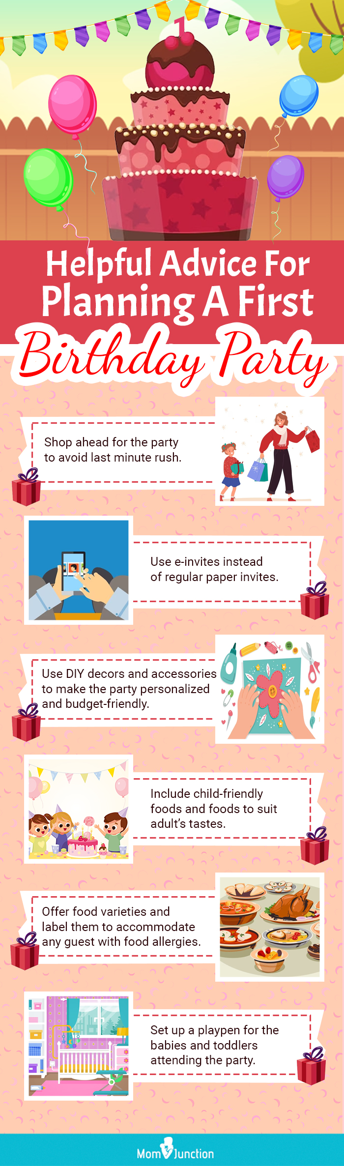 helpful advice for planning a first birthday party (infographic)