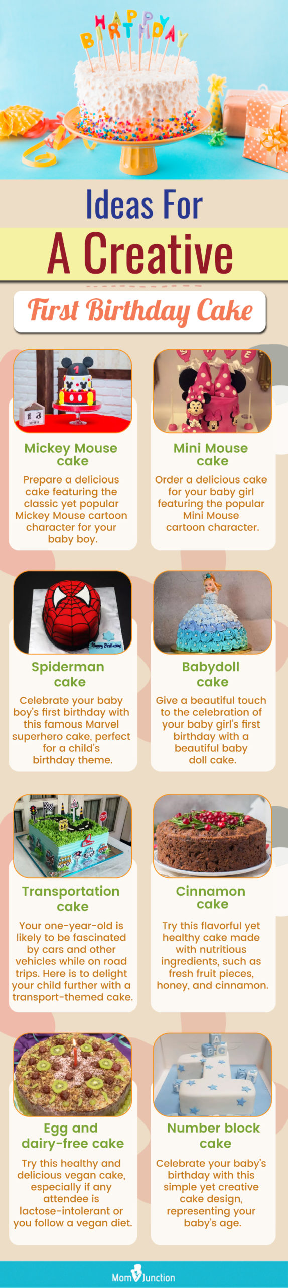 ideas for a creative first birthday cake (infographic)