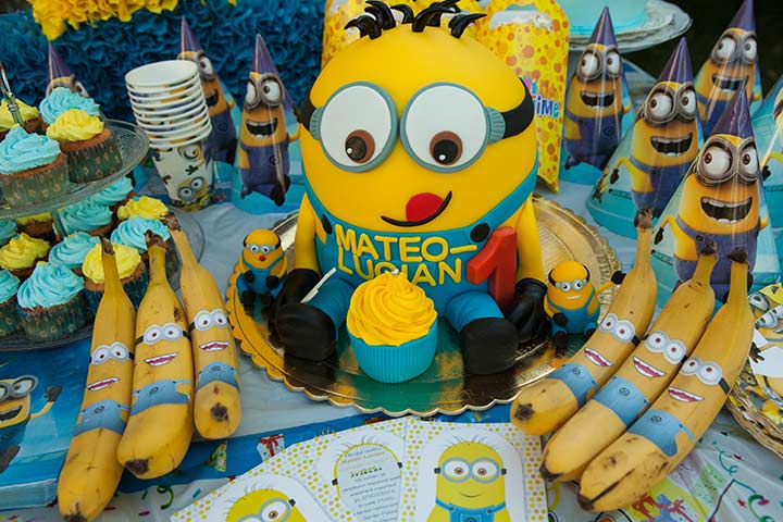Minions theme first birthday party
