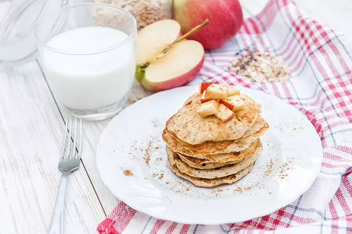 Oats and apple pancake with yogurt finger foods for toddlers