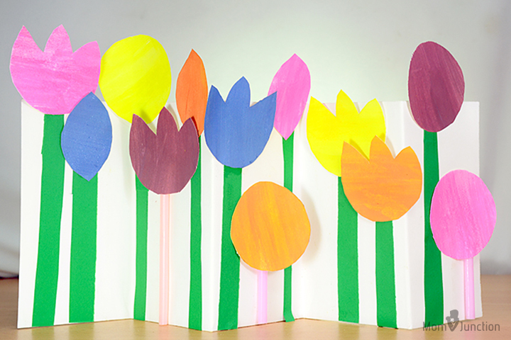 Accordion folded spring flowers collage paper flower crafts for kids