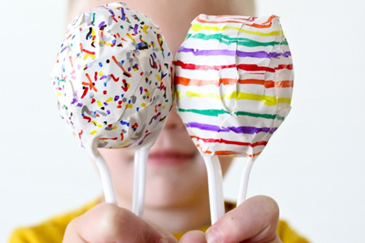 Maracas crafted out of old plastic easter eggs, musical instrument crafts for kids
