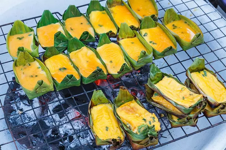 Thai-style egg in a banana leaf, egg recipes for kids