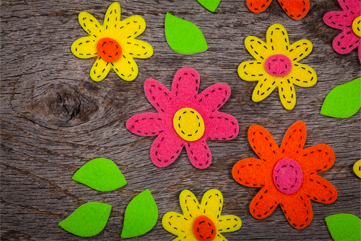 Colorful flowers, Felt crafts ideas for kids