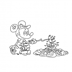 Mickey cooking hot dog coloring page