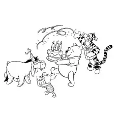 Disney Winnie Pooh Celebrating Birthday with Friends coloring page