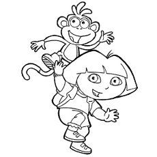 Dora With Boots and Monkey coloring page