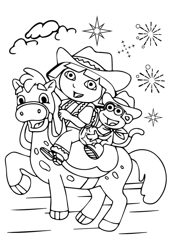Dora-riding-a-horse-with-monkey