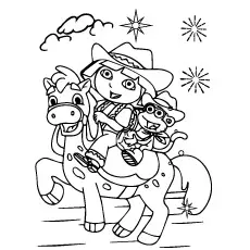 Dora Riding a Horse with her Friend coloring page