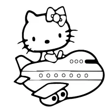 Printable Pictures of Hello Kitty Traveling in Airplane to Color_image
