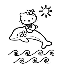 Hello Kitty Playing with Dolphin Coloring Sheets Printable_image