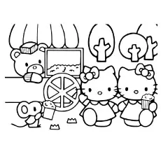 Hello Kitty Eating Popcorn Coloring Pages_image