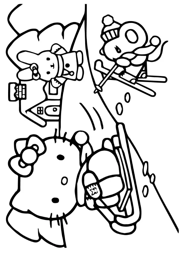 Hello-Kitty-enjoying-snow-skating-with-friends