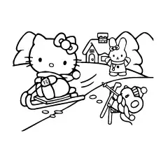Hello Kitty Enjoying Snow Skating with Friends Coloring Pages to Print_image