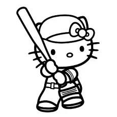 Hello Kitty Playing Baseball Game free Printable to Color_image