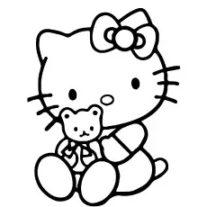 Coloring of Hello Kitty with Teddy Bear_image