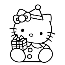 Free Printable Coloring Page of Hello Kitty with Gift Box_image