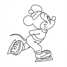 Mickey Mouse Performs Ice Skating Coloring Page