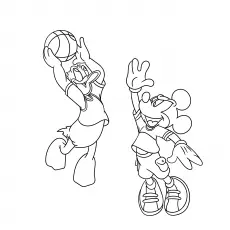 Mickey and Donald Duck Playing Basketball Coloring Page