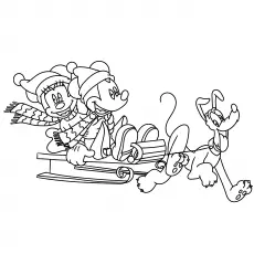 Mickey on Sleigh Coloring Page