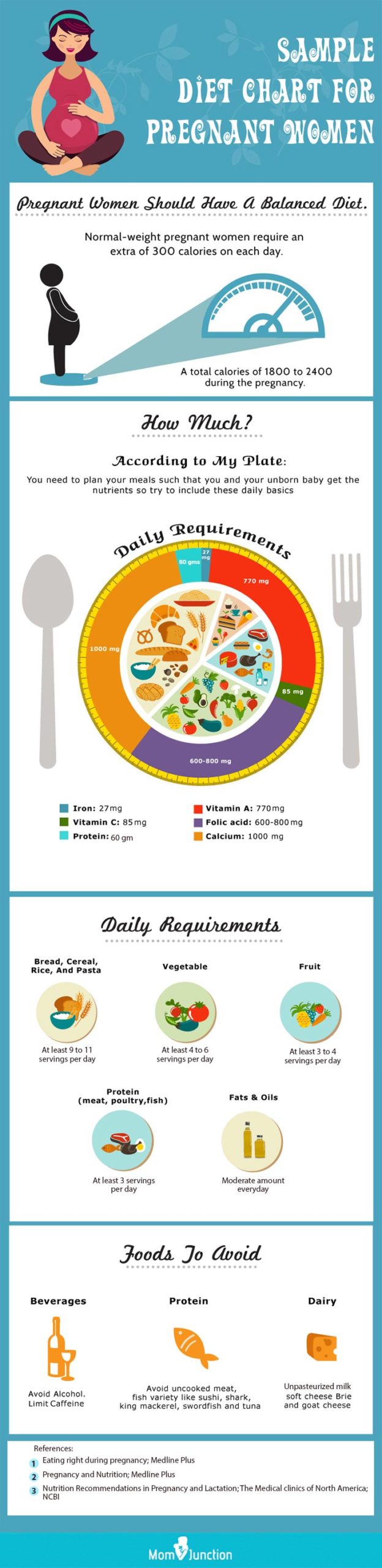 pregnancy diet sample chart and general dietary guidelines (infographic)