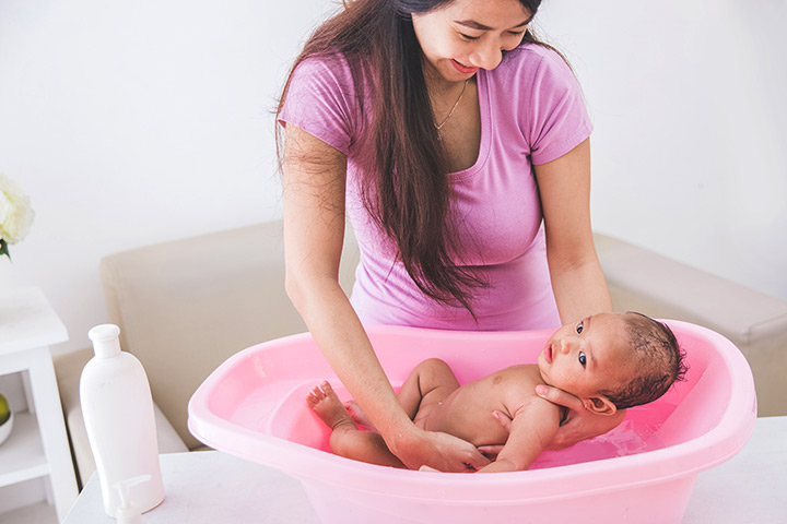 How to bathe a baby step three
