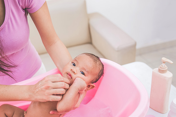 How to bathe a baby step four