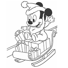 Baby Mickey Mouse On Sleigh coloring pages
