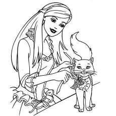 Barbie And Her Favorite Kitten Coloring Page