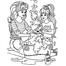 Bathing A Pup Barbie Coloring Page_image