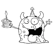 Cute Monster Wishing Birthday Coloring Page