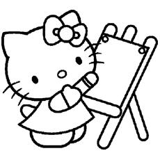 A free picture of Hello Kitty at home, coloring sheet, book