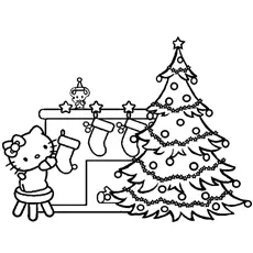 Hello Kitty Decorating Home on Christmas Coloring Pages_image