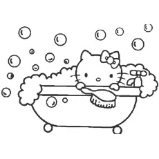 Hello Kitty Enjoys A Bubble Bath Coloring Pages to Print_image