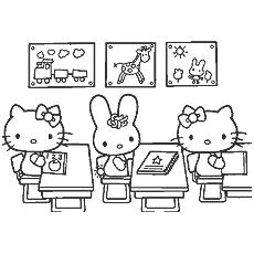 A free picture of Hello Kitty at home, coloring sheet, book