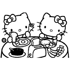 Kitty and Mimmy Having Breakfast Coloring Pages_image