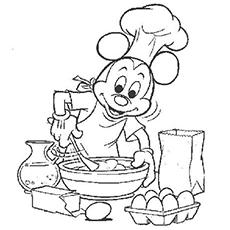 Mickey mouse is Baking A Cake coloring pages