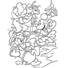 Mickey playing with ice balls coloring page