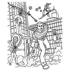 Spiderman Catching the Bank Robbers coloring page