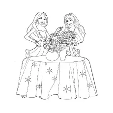 Barbie with Flower Vase Coloring Page_image