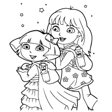Dora and Friend going to School coloring page