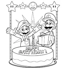 Mario Celebrating Birthday with Brother coloring page