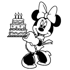 Coloring Page Of Minnie Mouse With Birthday Cake